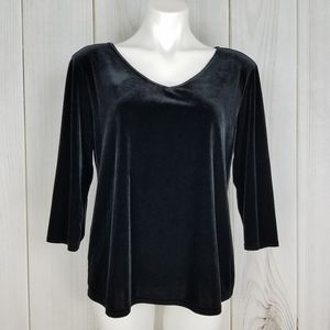 Vintage Kathie Lee Collection Black Velour Long Sleeve V Neck Top